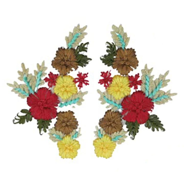 2 Piece Multicolor Floral  Detailed Embroidered Design Sew On Applique Patch