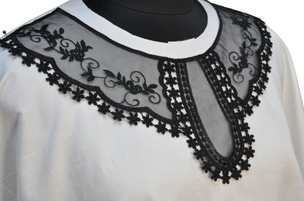 Black Elegant Flower Embroidered Sewing Neck Applique | Sew On Patch Neck Applique DIY (Forever Elegant)