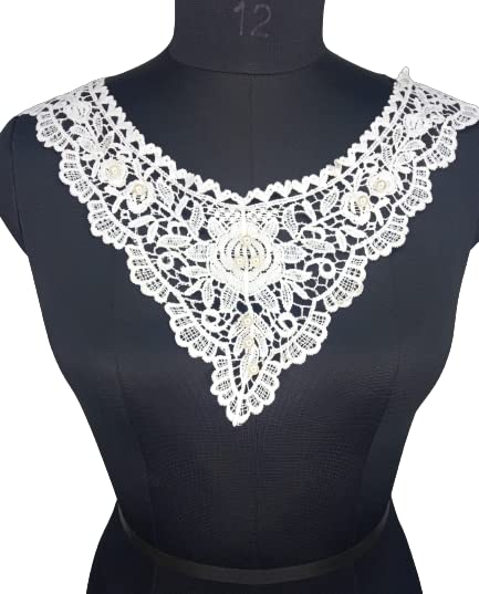 White Floral Embroidery with Pearls Neckline