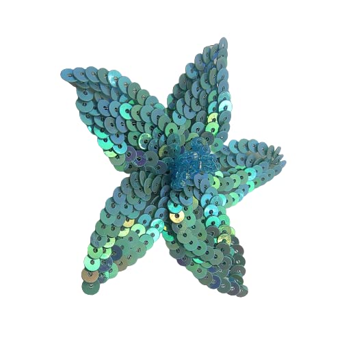 Sew On Patch Beaded and Sequins for Suits Shirts Tops and Garments Motif Applique DIY (7X7) Cm (Light Blue)