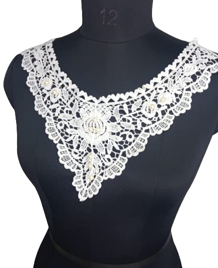 White Floral Embroidery with Pearls Neckline