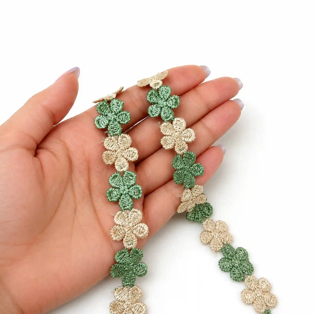 Green Beige Floral Lace