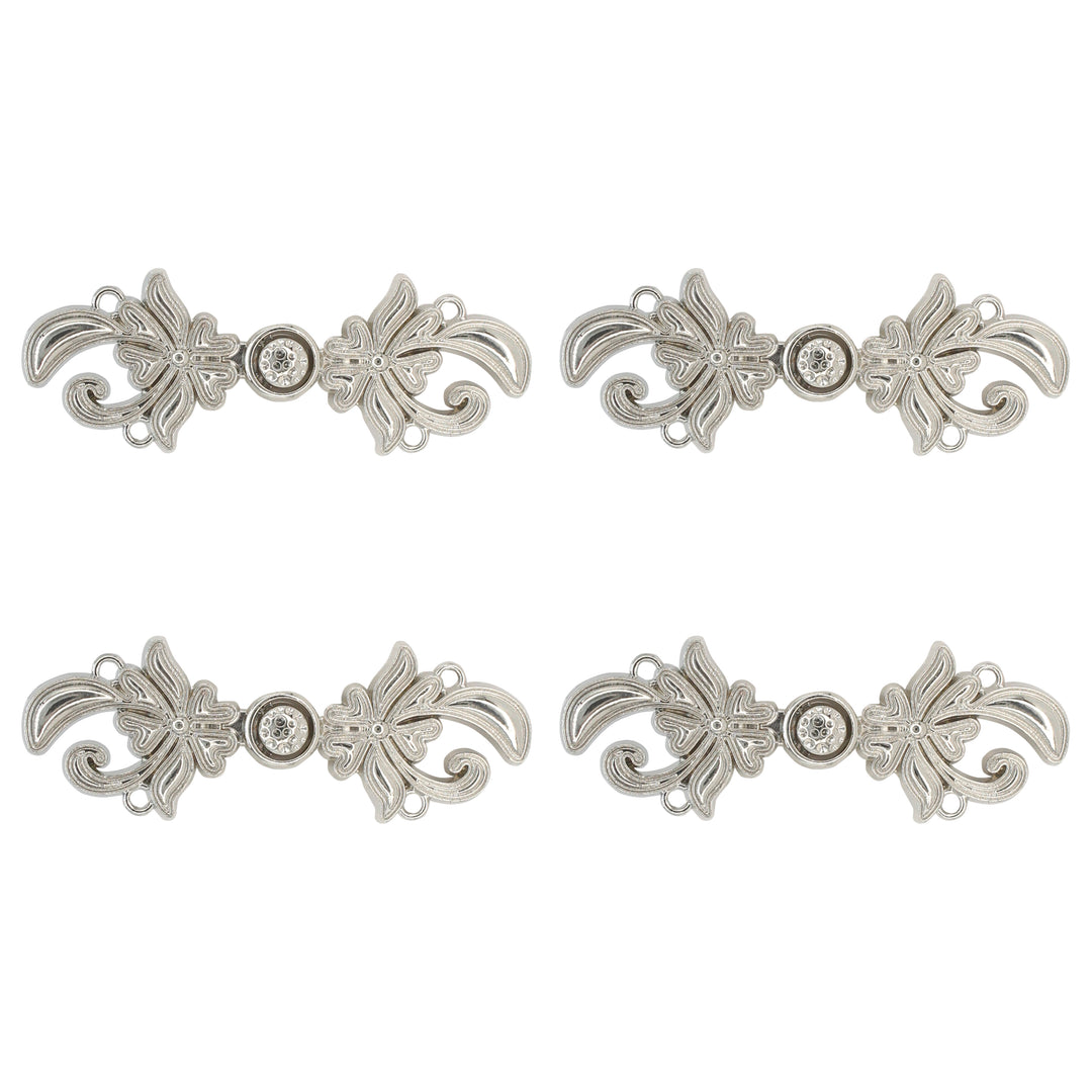 Silver Floral Frog Closure Metal Buttons