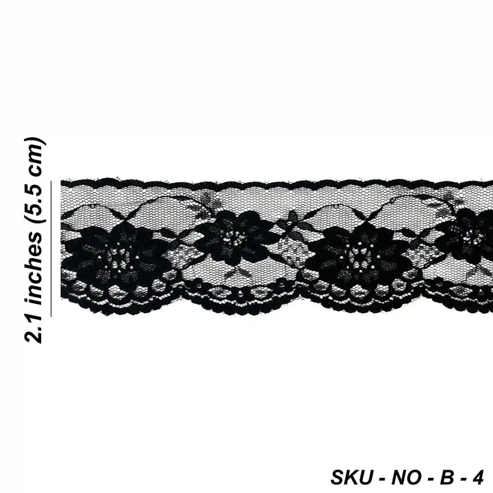 Black Scalloped Floral Lace | 5 Meters | SKU-B-4