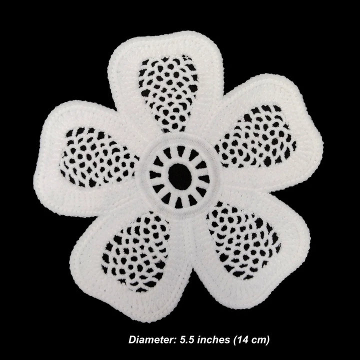 White Crochet Flower Patch, 13 cm Cotton Sew-On (Pack of 1 )