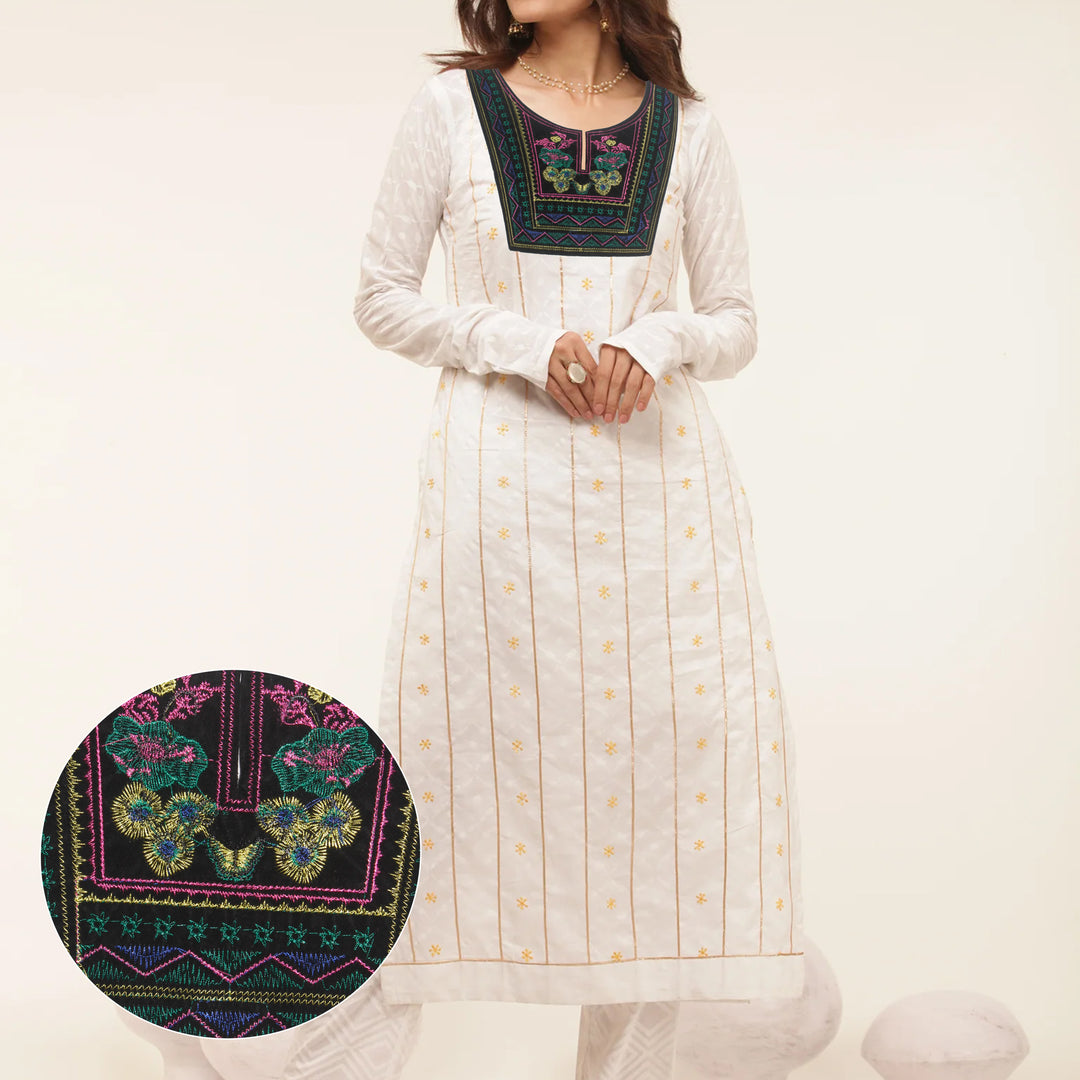 U Shape Multicolor Embroidery Neckline