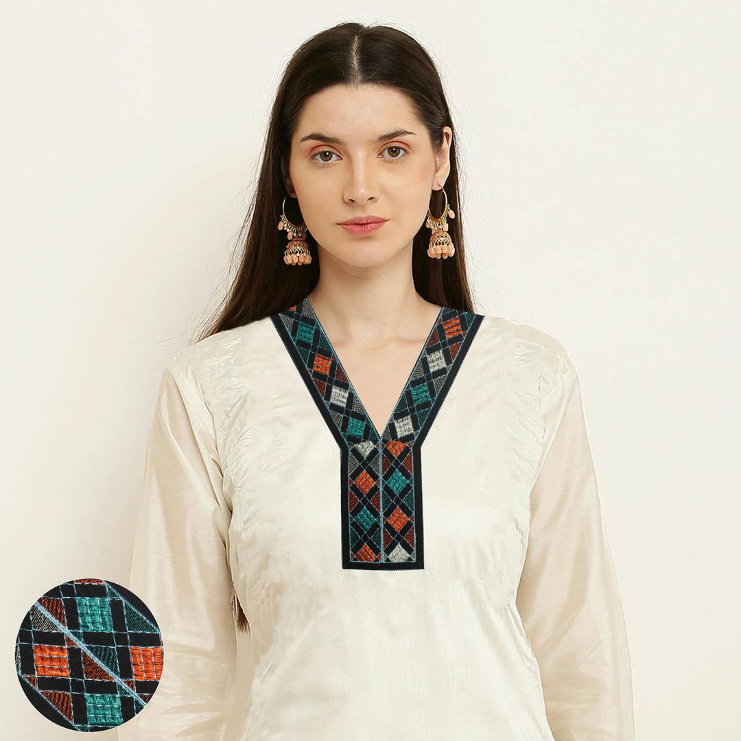 Y Shape Embroidery Multicolor Yoke