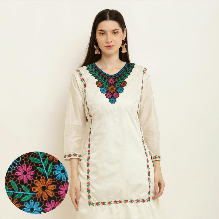 Multicolor Floral Leafy Yoke Neckline