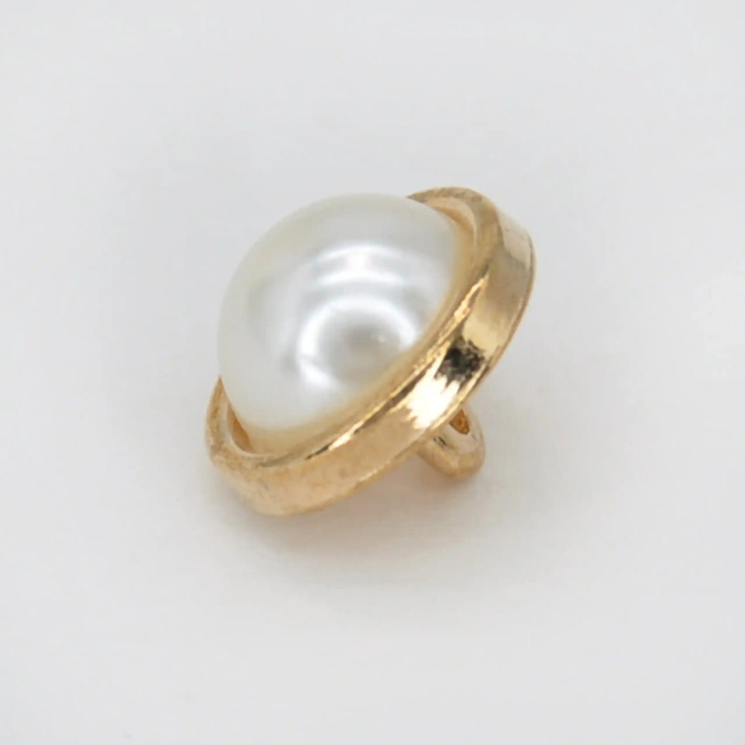 Pearl White Gold Rim Metal Button | 13mm (20L)
