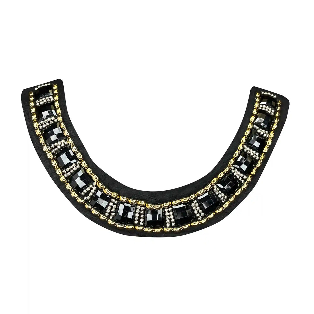 Black and Gold Crystal Round Neckline