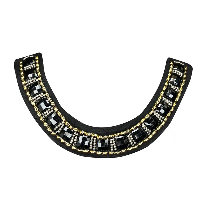 Black and Gold Crystal Round Neckline