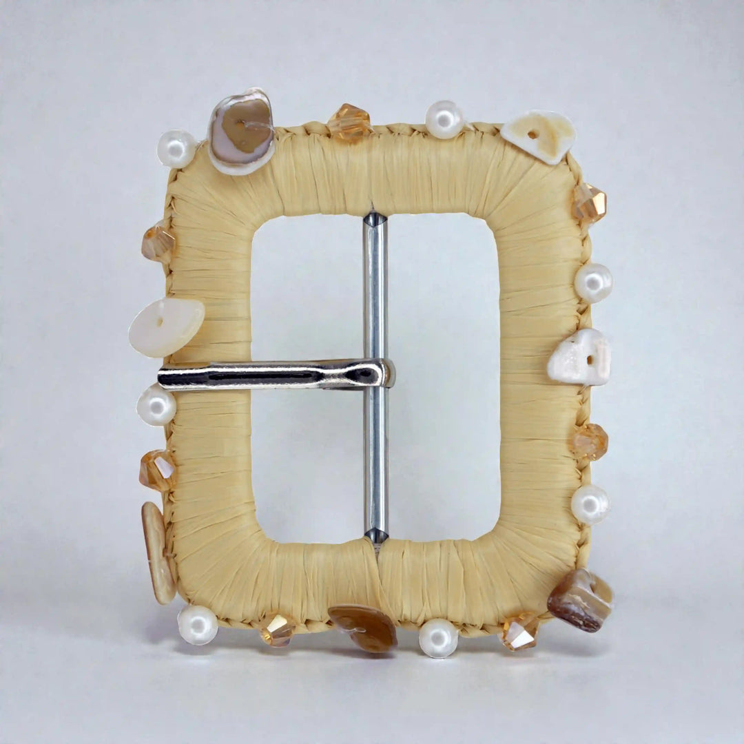 Starfish & Pearl Shell Embellished Raffia Buckle