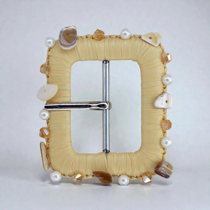 Starfish & Pearl Shell Embellished Raffia Buckle