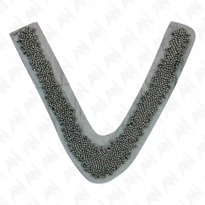 Silver Beaded V Neckline
