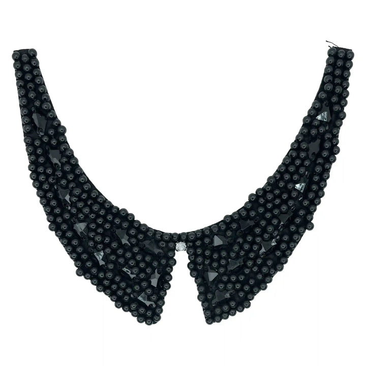 Black Bead Embellished Collar Neckline