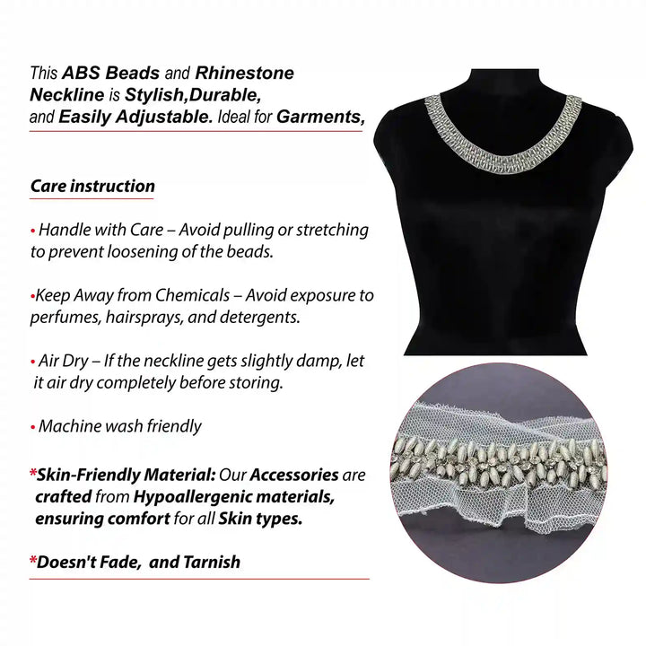 Textured Silver Beaded Round Neckline