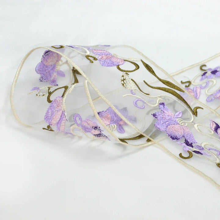 Lilac Blossom Organza Parsi Gara Lace | 2 Meter