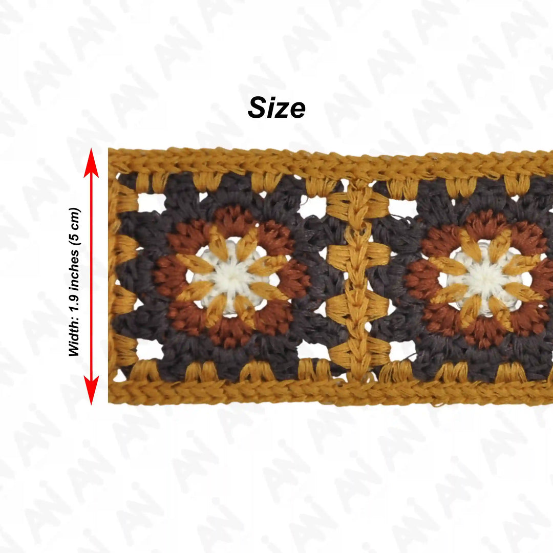 Crocheted Floral Motif Lace Trim | 2 Meter