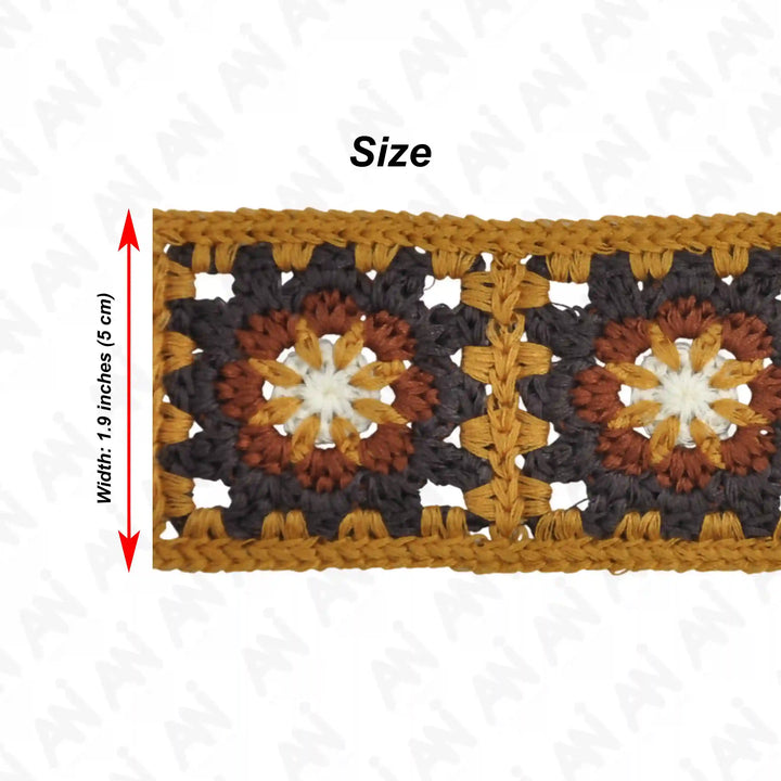 Crocheted Floral Motif Lace Trim | 2 Meter