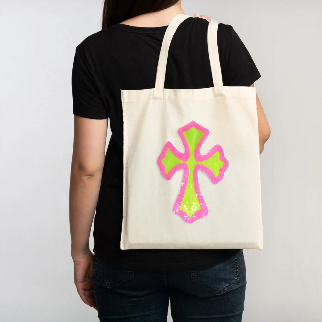 Neon Sequin Cross Appliqué Patch
