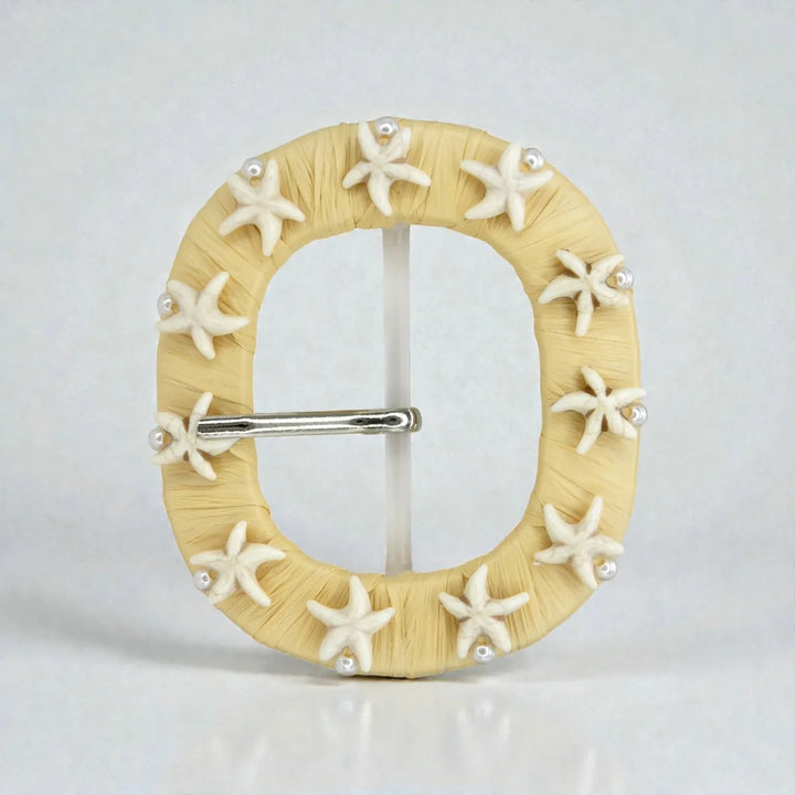 Starfish & Pearl Shell Embellished Raffia Buckle