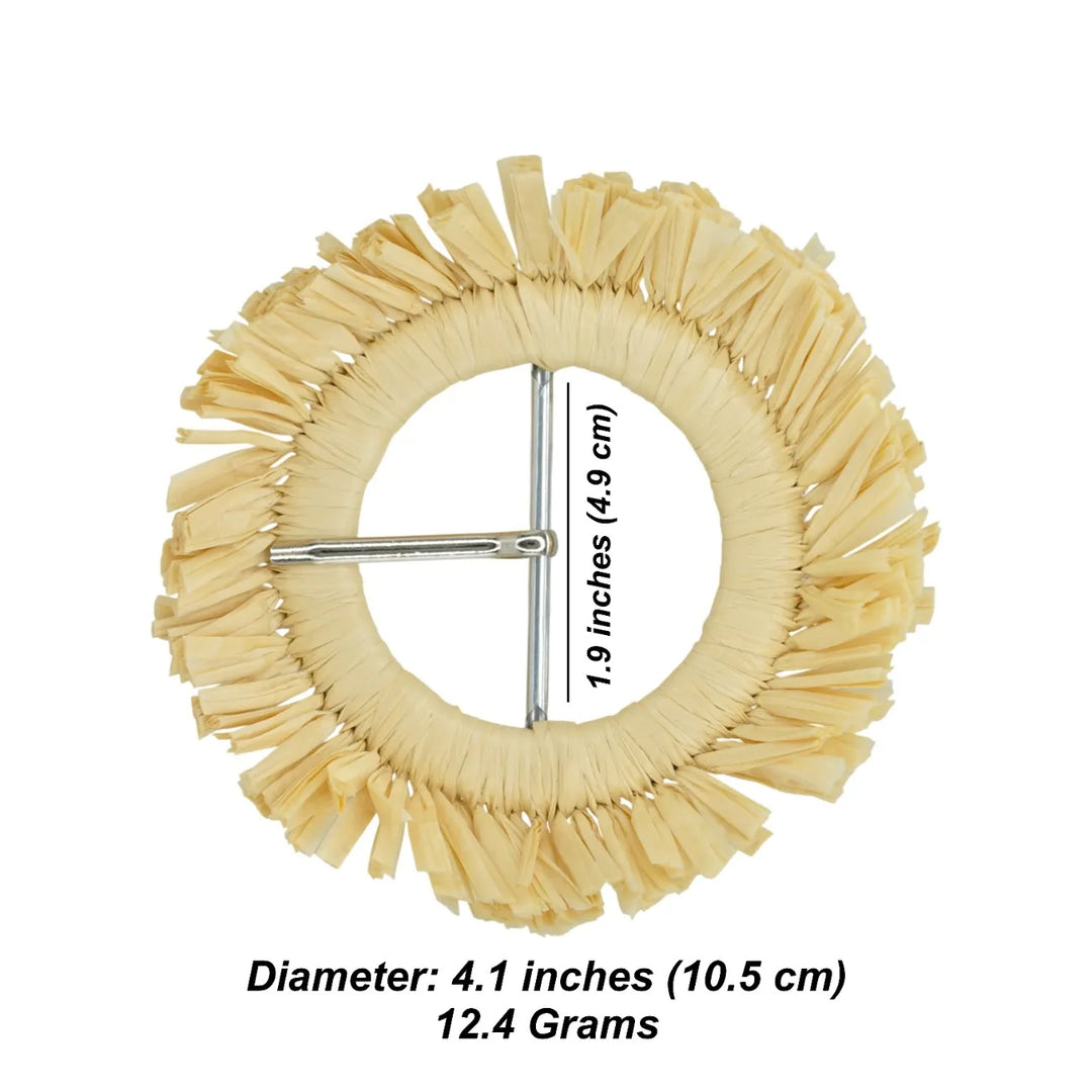 Cream Raffia Fringed Round Buckle | 4.1 inches (10.5cm)