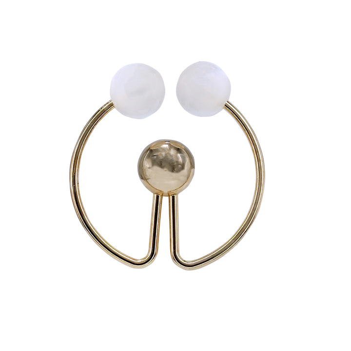 Dual Pearl With Circular Center Gold Ball Metal Buckle