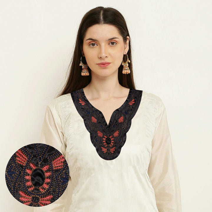 Floral Mesh Round Yoke Neckline