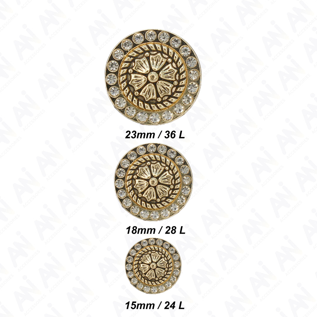 Diamond Surround  Golden Floral  Metal Button