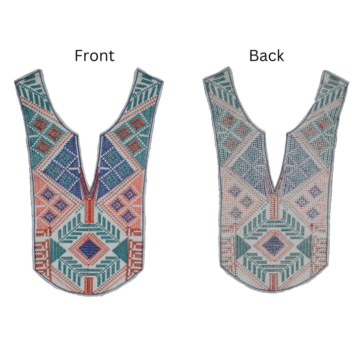 Ethnic Grid Multicolor Embroidered Neckline