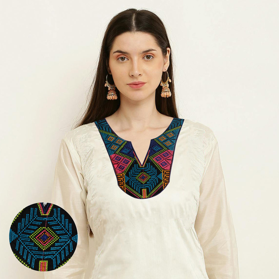 Opposing Hues Multicolor Neckline Yoke