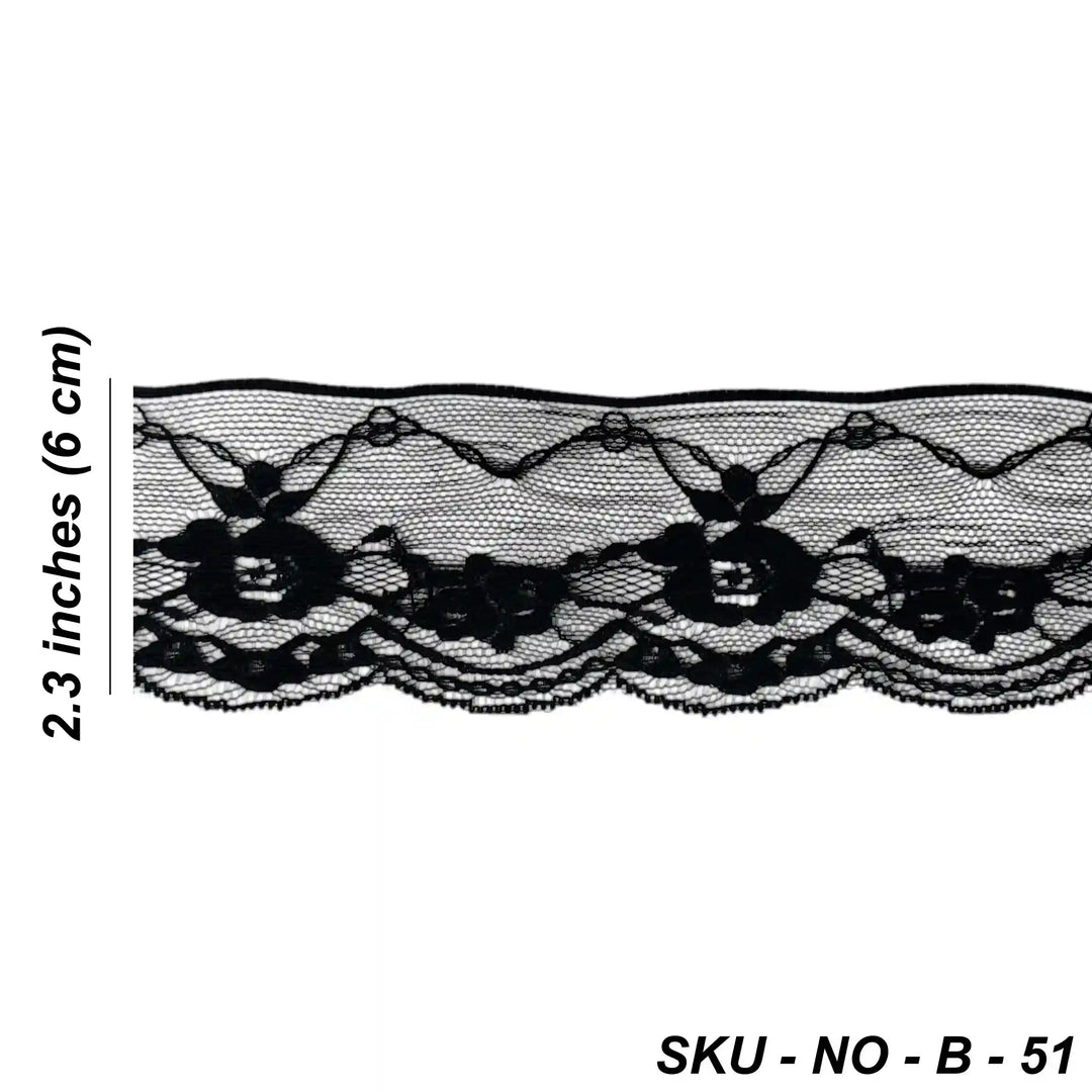 Black Scalloped Floral Lace | 5 Meters | SKU-B-51