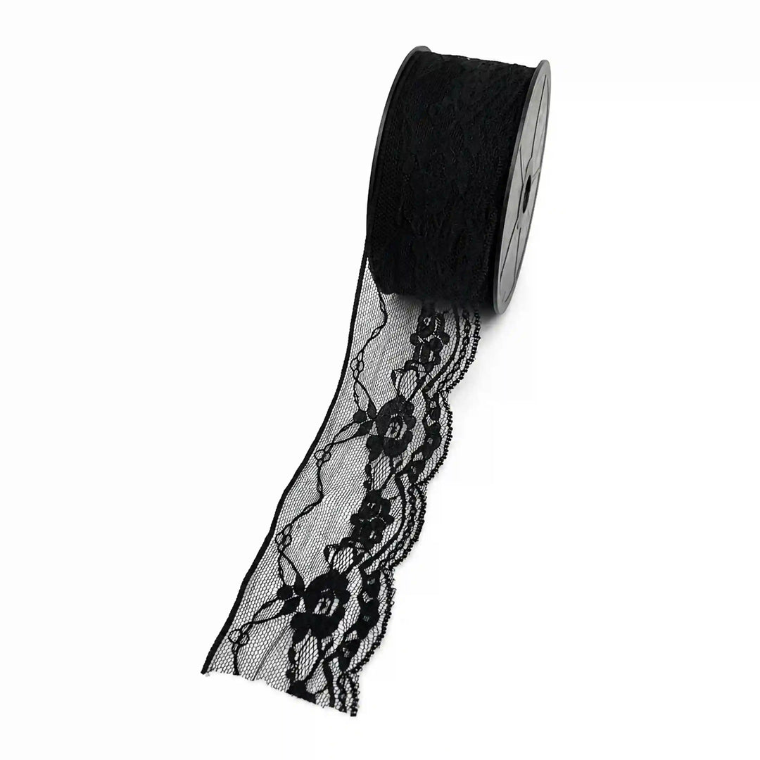 Black Scalloped Floral Lace | 5 Meters | SKU-B-51