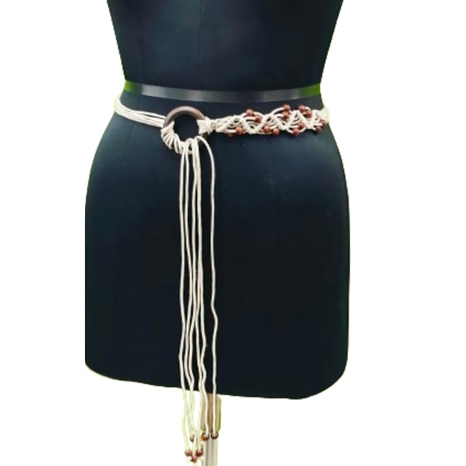 Metal Ring Macrame Belt with Beads