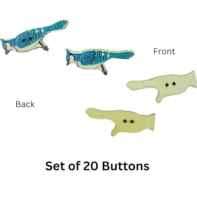 ANI Accessories (4 x1.5) cm 20 Pcs Vintage Wooden Buttons 2 Holes Blue Bird Jay Parrot Design Button Sewing Production Irregular Shape Button Handmade DIY Art & Crafts