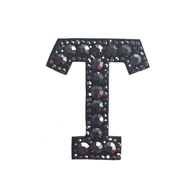 Letter T Black Rivet Hematite Hot fix Or Sew Patch