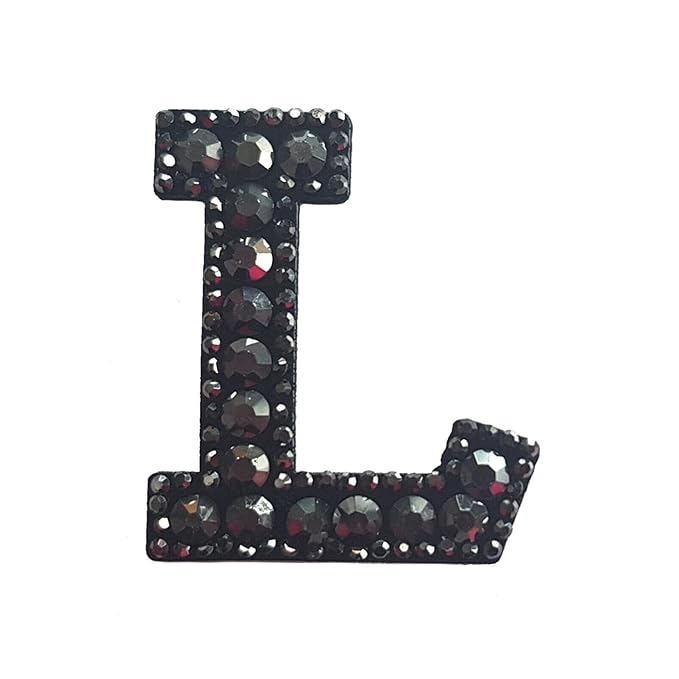 Letter L Black Rivet Hematite Hot fix Or Sew Patch