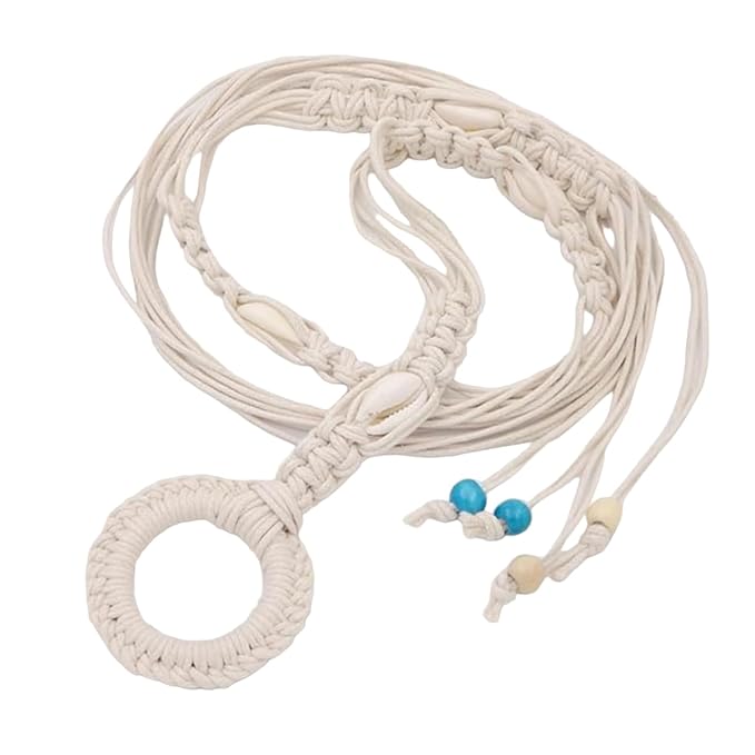 Coastal Chic Cream-Colored Macrame Belt with Shells