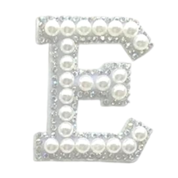 Letter E White Pearl Rhinestone Hot fix Or Sew Patch