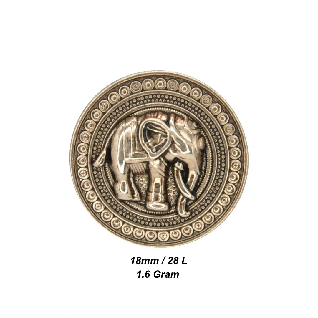Good Luck Elephant Motif Antique Gold Metal Button | 23mm(36L) & 18mm(28L)