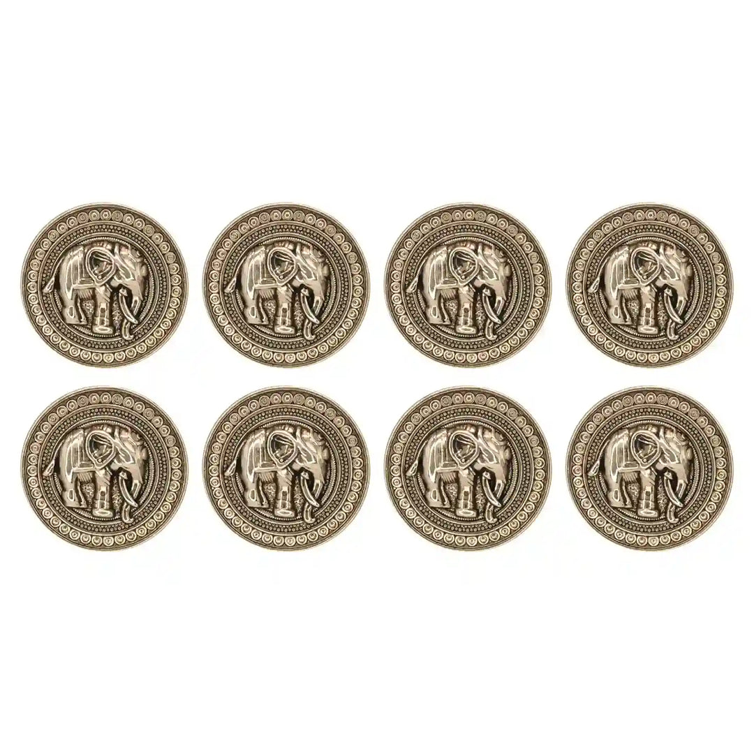 Good Luck Elephant Motif Antique Gold Metal Button | 23mm(36L) & 18mm(28L)