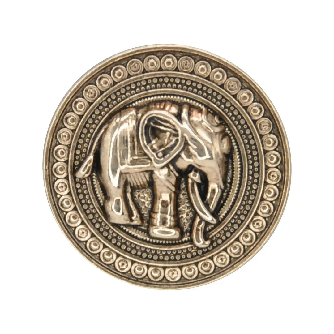 Good Luck Elephant Motif Antique Gold Metal Button | 23mm(36L) & 18mm(28L)
