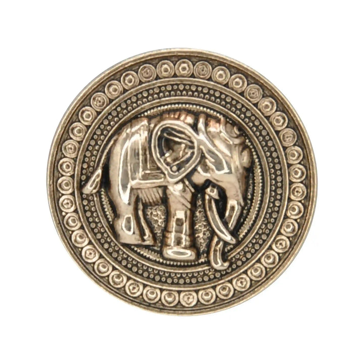 Good Luck Elephant Motif Antique Gold Metal Button | 23mm(36L) & 18mm(28L)