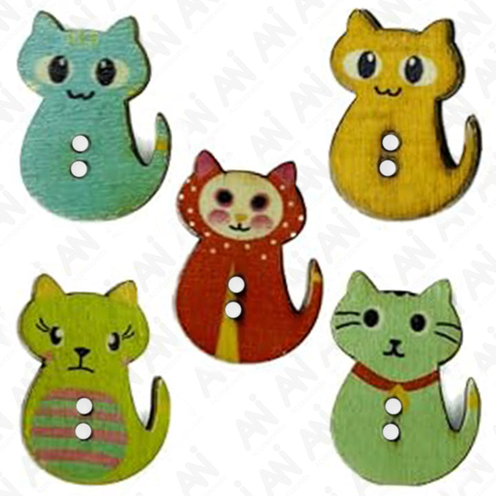 Wooden Cute Kitty Buttons(Set of 20)