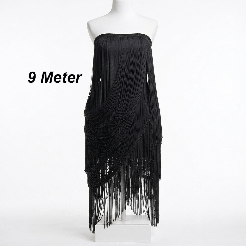 40 Inches | 2 Meter White & Black Infinite Thread Cascade Fringe Lace