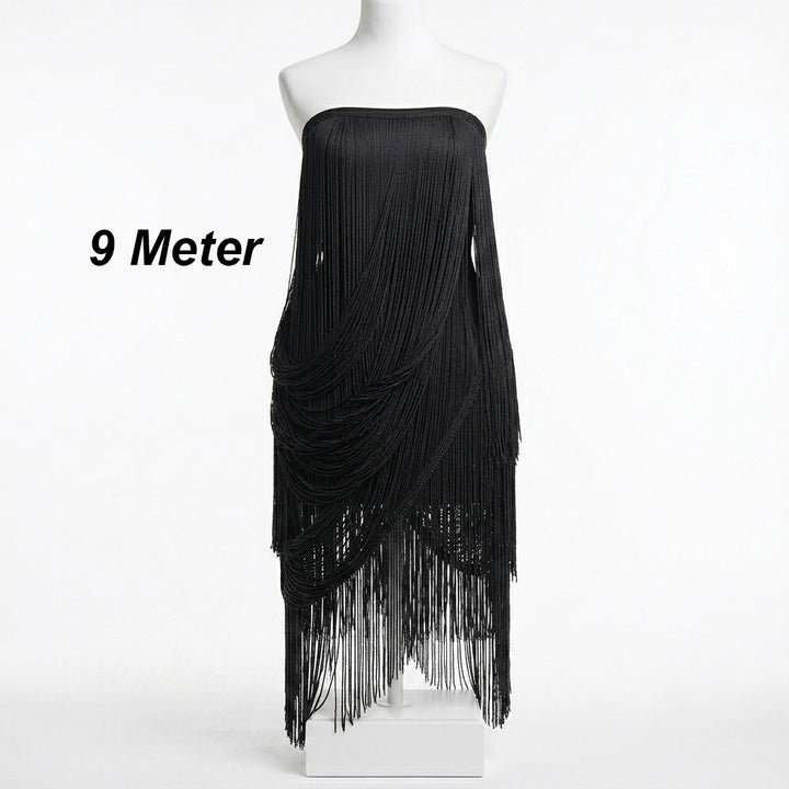 40 Inches | 2 Meter White & Black Infinite Thread Cascade Fringe Lace