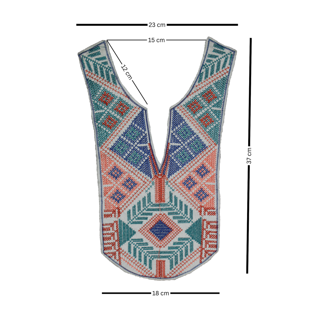 Ethnic Grid Multicolor Embroidered Neckline