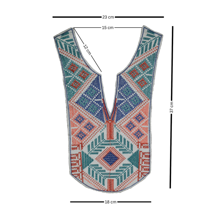 Ethnic Grid Multicolor Embroidered Neckline