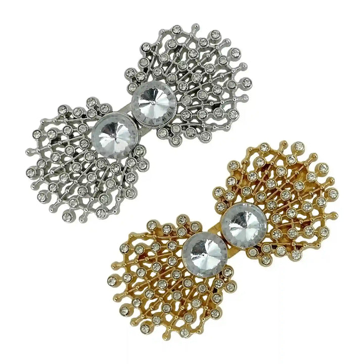 Ornate Lattice Bow Diamond Rhinestone Frog Closure Buttons