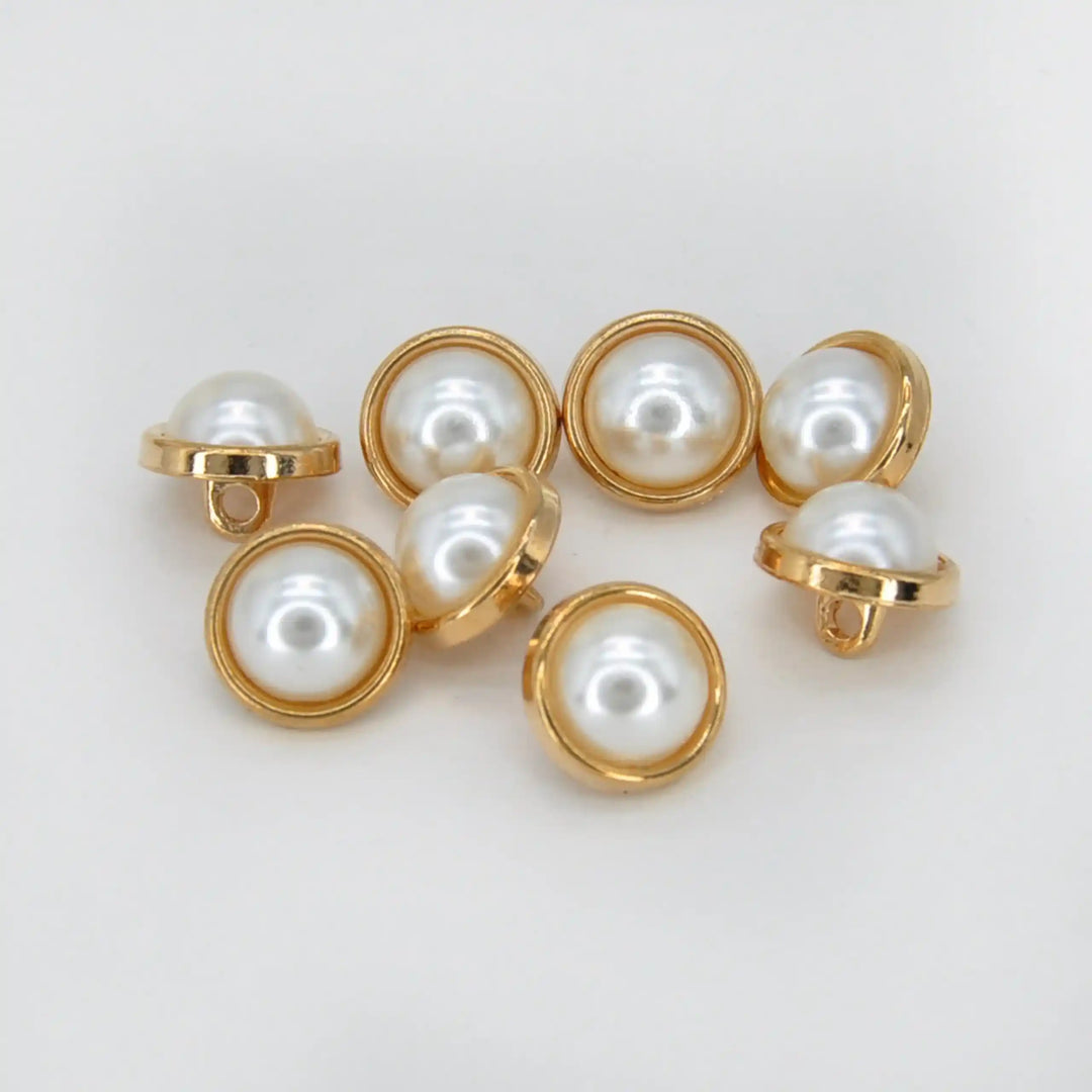 Pearl White Gold Rim Metal Button | 13mm (20L)